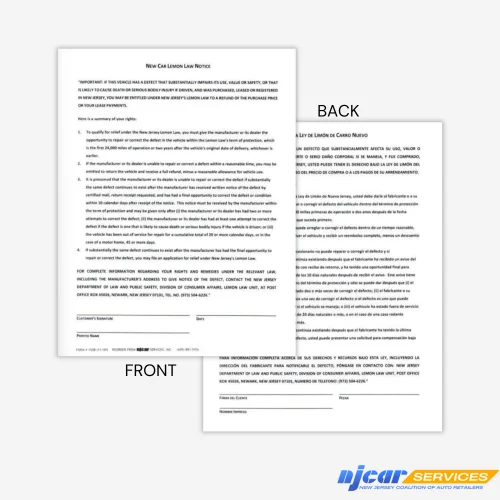 New Car Lemon Law Notice