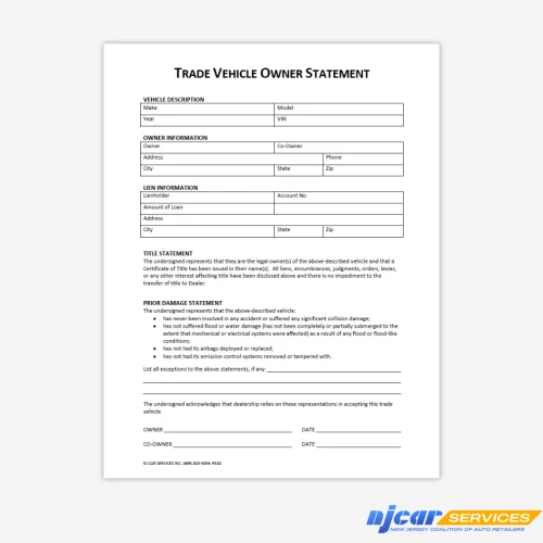 Trade Vehicle Owner Statement